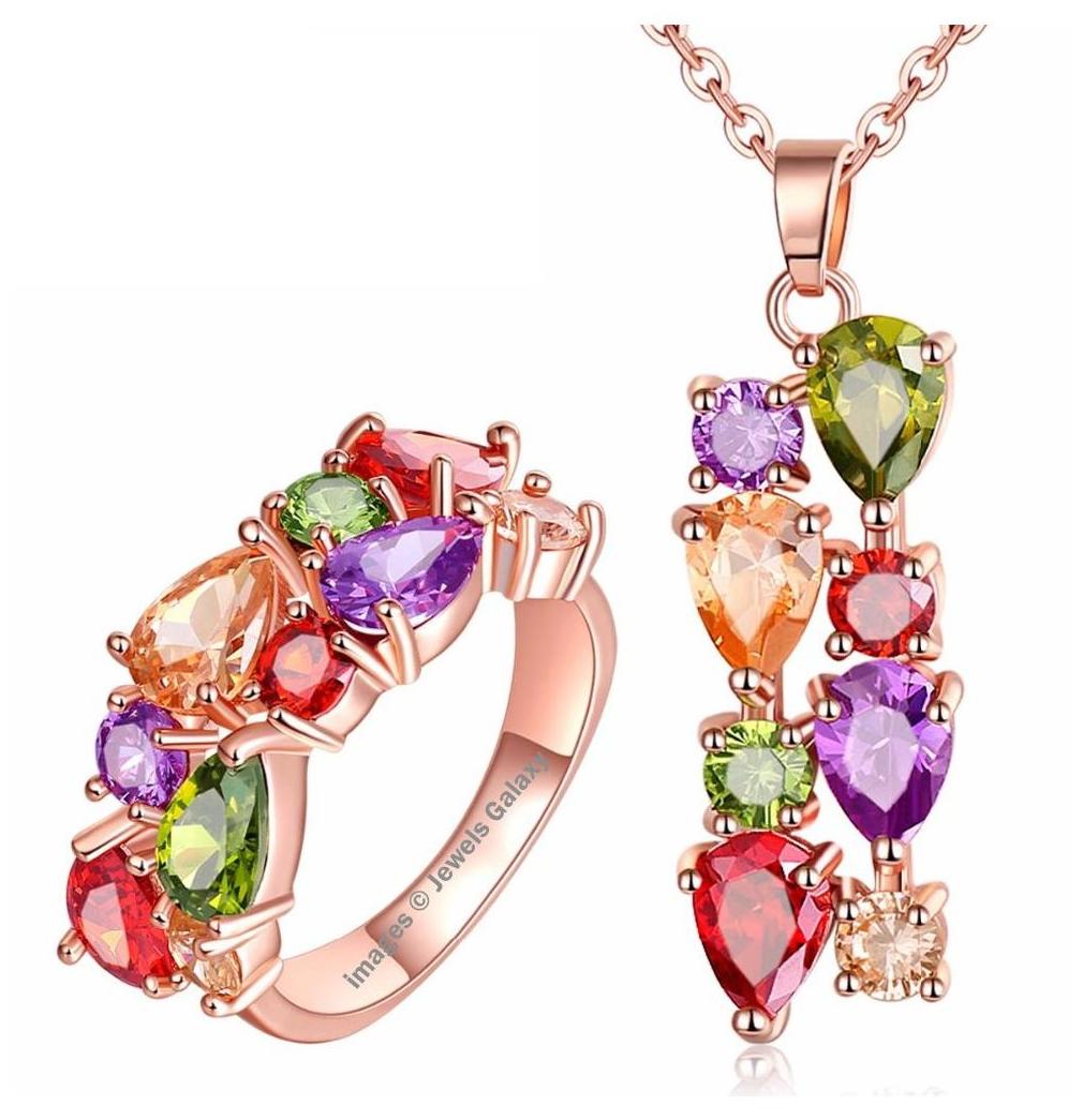 

Jewels Galaxy 18K Rose Gold Plated Top Quality AAA Swiss Cubic Zirconia Pendant Ring Set For Women Girls