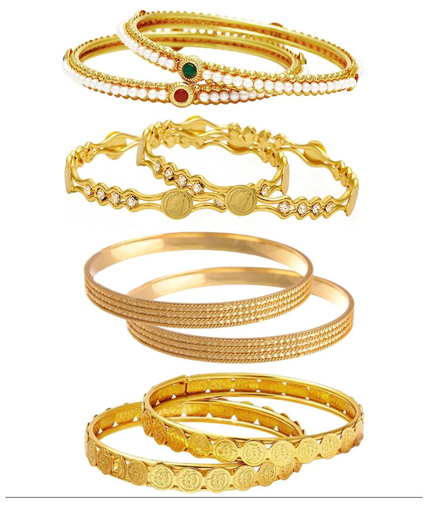

Jewels Galaxy Combo Of Designer Victoria Bangles Pearls Bangles and Coinage Bangles - Pack Of 8