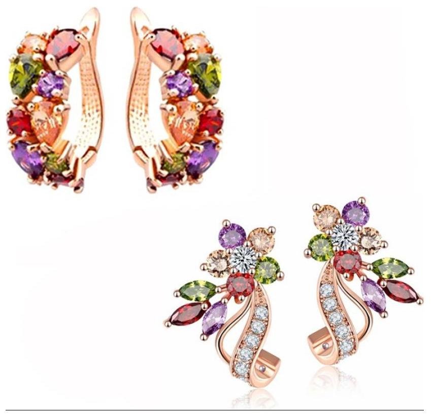 

Jewels Galaxy Luxuria Sparkling Colors Flowerets Vine Swiss Cubic Zirconia 24K Rosegold Plated Hoop Earrings Combo - Set of 2