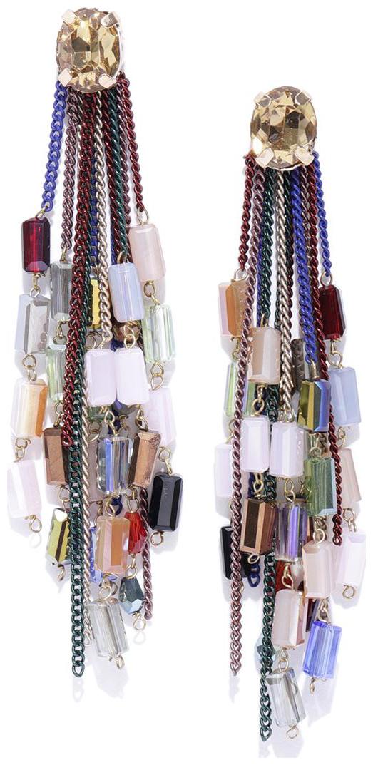 

Jewels Galaxy Luxuria Delicate Design Crystal Gold Plated Alluring Multi Chain Drop Tassel Earrings For Women Girls