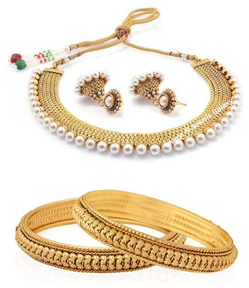

Jewels Galaxy Pearls Collection With 1 Necklace Set Pair Of Traditional Bangles - Combo of 2
