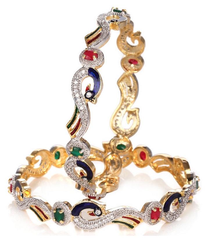 

Jewels Galaxy American Diamond Studded Bangles With Peacock