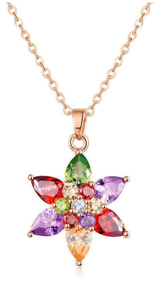 Jewels Galaxy Swarovski Elements Sparkling Multicolor Floral Design 18K Rosegold Plated Glorious Pendant For Women/Girls