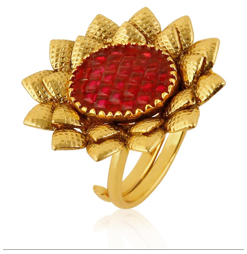 

Jewels Galaxy Alloy Gold Plating Kundan Meenakari Studded Red Coloured F-Rings-2059