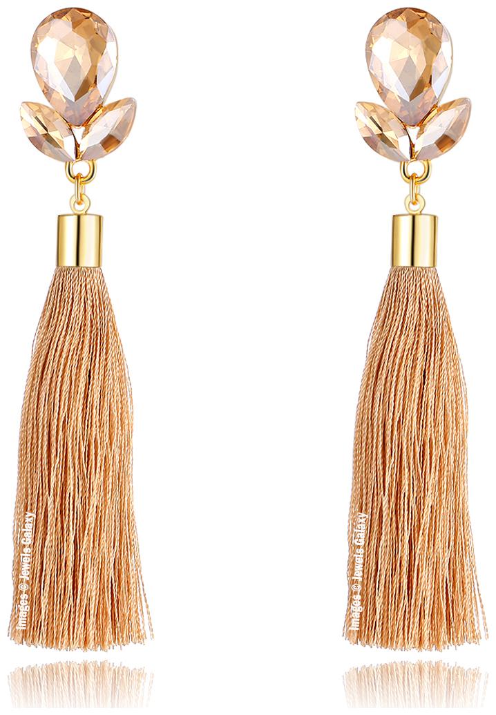 

Jewels Galaxy Luxuria Edition Stunning Petals Inspired Cubic Zirconia Brilliant Gold Plated Tassel Earrings For Women Girls
