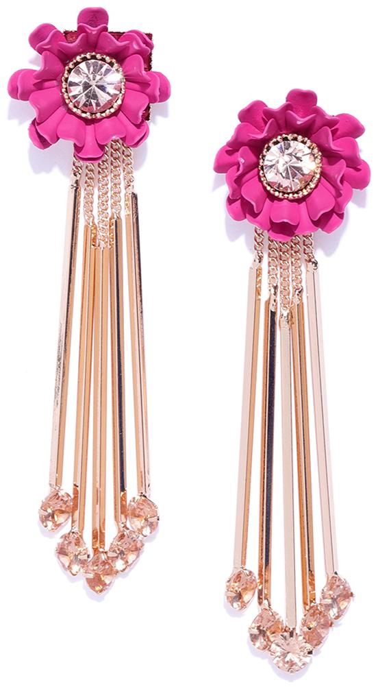 

Jewels Galaxy Floral Limited Edition Floral Design AAA CZ Gold Plated Sparkling Blue Drop Sticks Earrings For Women Girls