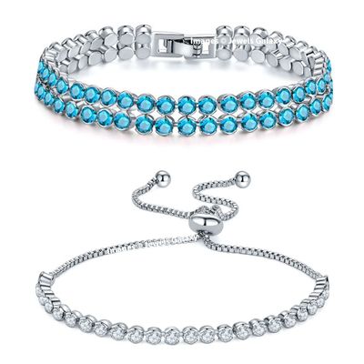 

Jewels Galaxy Limited Edition Double Strand Aqua Blue And White Rhodium Plated Glamorous Bracelets For Women Girls - Combo of 2