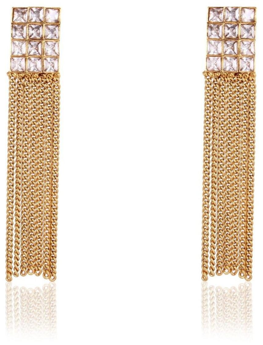 

Jewels Galaxy Party Wear 18k Gold Plated Austrian Diamond Studded Long Tassel Earrings For Girls