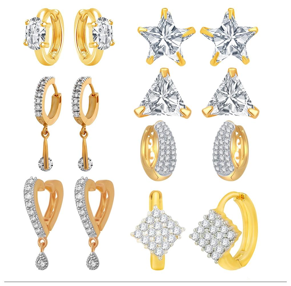 

Jewels Galaxy Precious Collection Of Fancy American Diamond Earrings - Combo Of 6