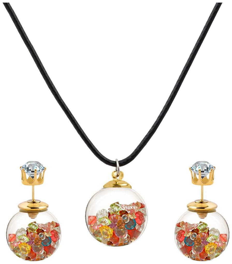 

Jewels Galaxy Best-Selling Contemporary Pendant Set Two Sided Glass Earrings For Girls And Women