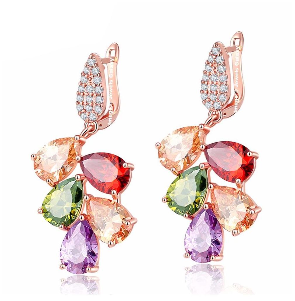 

Jewels Galaxy Exclusive Sparkling Luxuria Flowerets Vine Swiss Cubic Zirconia 18K Rosegold Plated Hoop Earrings for Women Girls