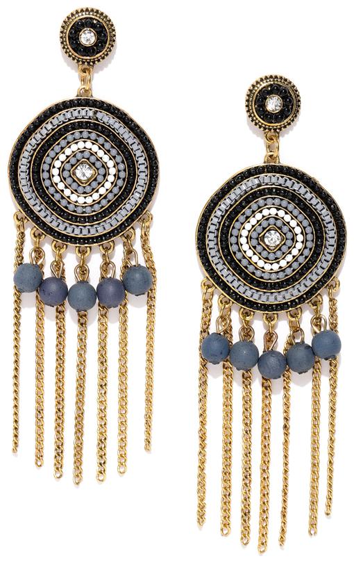 

Jewels Galaxy Sparkling Circular Design Emerald Gold Plated Swanky Chain Drop Earrings For Women Girls