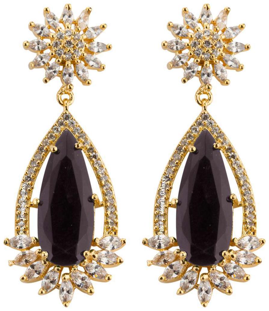 

Jewels Galaxy Limited Edition Splendid CZ Floral Design Mesmerizing Crystal Gold Plated Black Drop Earrings for Women Girls