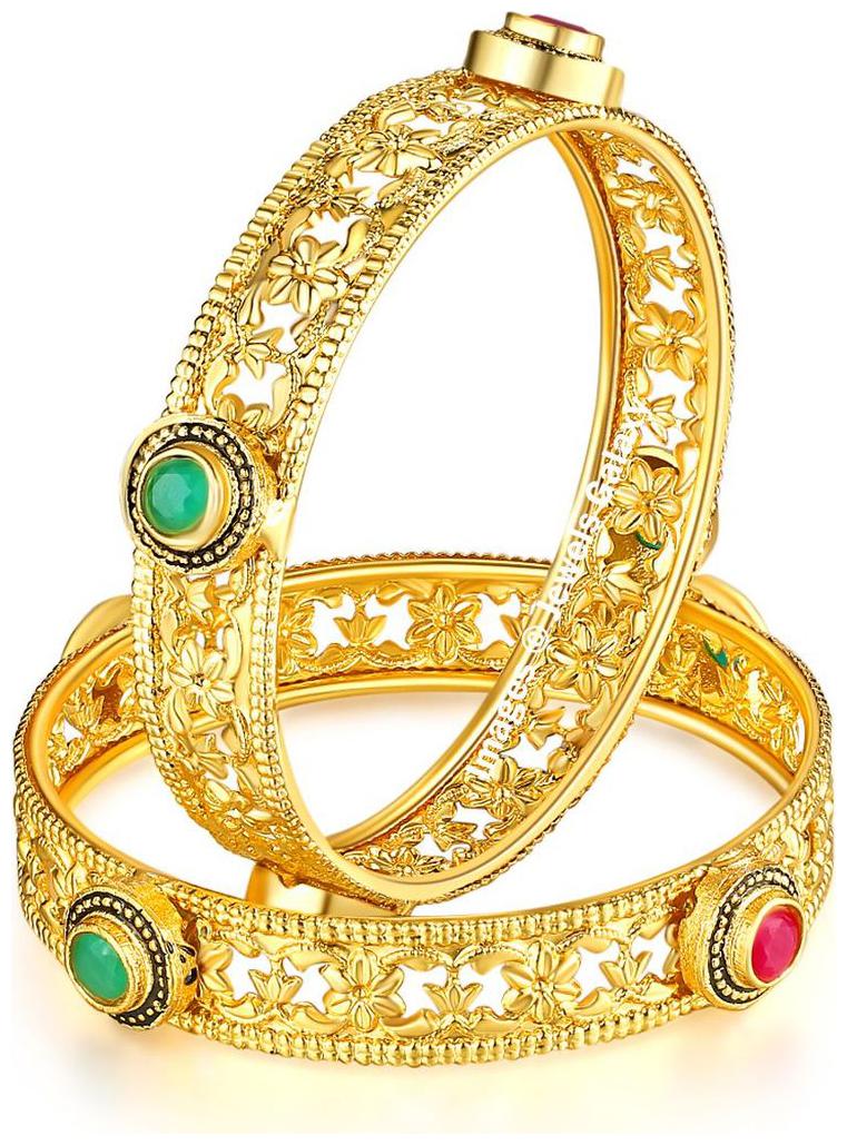 

Jewels Galaxy Limited Edition Delicate Floral Designer Red-Green Ruby Stunning Gold Plated Bangle Set For Women Girls