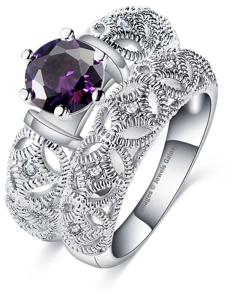 

Jewels Galaxy Crystal Elements Limited Edition Magnificent Design Platinum Plated Luxurious 2-in-1 Solitaire Ring For Women Girls