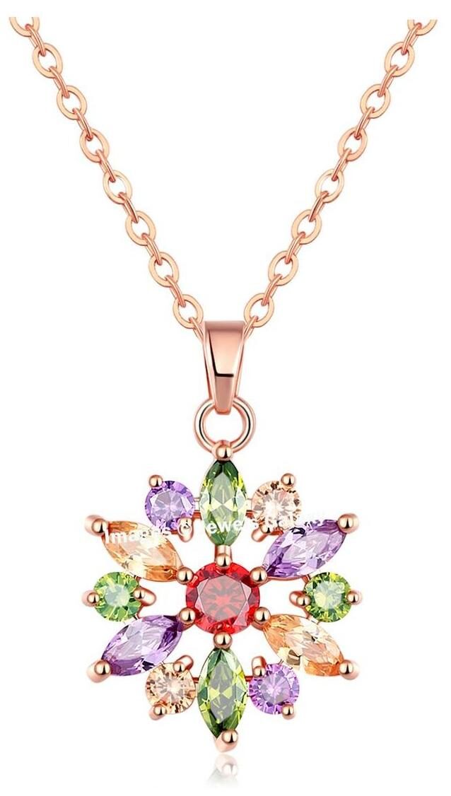 

Jewels Galaxy Swarovski Elements Sparkling Colors Flower Design 18K Rosegold Plated Marvellous Pendant For Women Girls