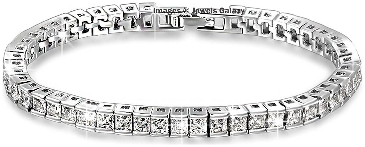 

Jewels Galaxy Crystal Elements Exclusive Sparkling Square Rhodium Plated Single Strand Bracelet For Women Girls