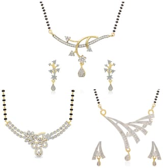 Jewels Galaxy Flora Designer AAA AD Gold Plated Mangalsutra Collection For Women (Pack of 3)