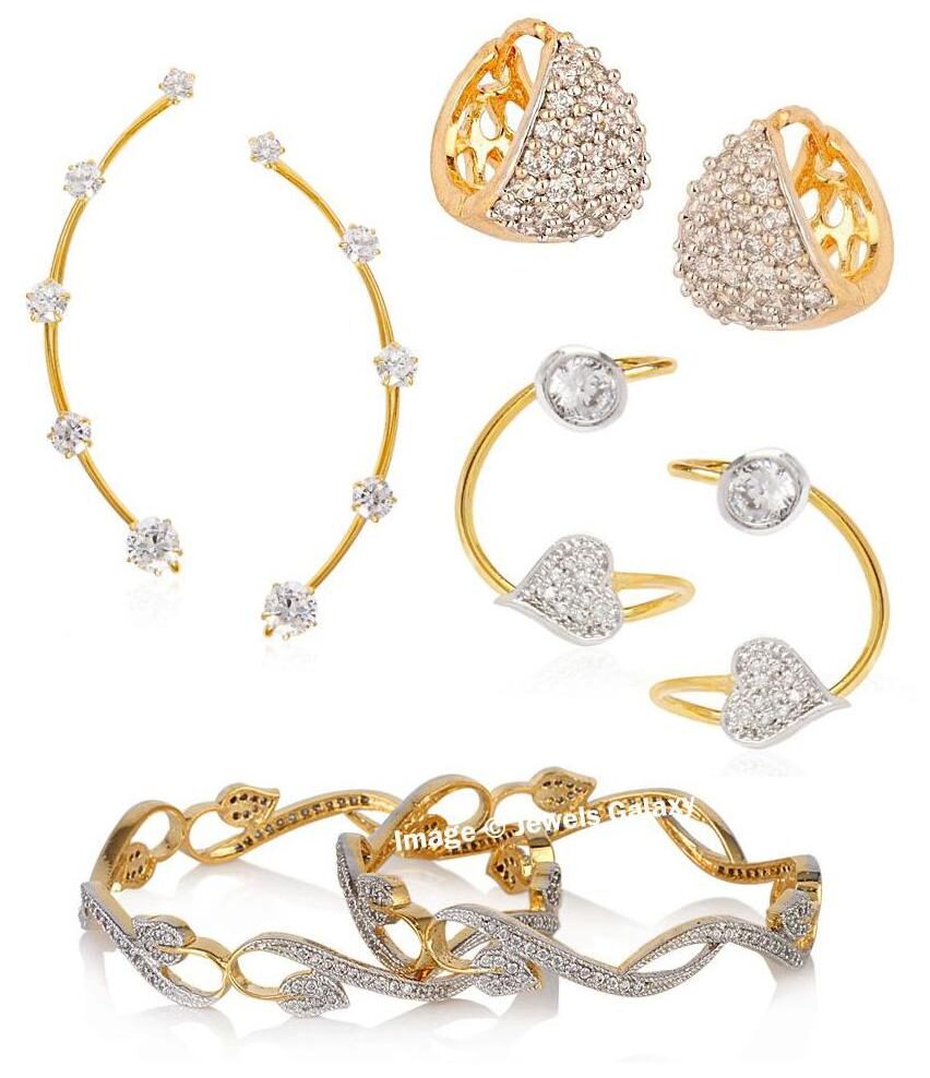 

Jewels Galaxy Sparkling Floral Design AD Bangles with 2 Pair Of Earcuff 1 Pair Of Earrings - Combo of 4