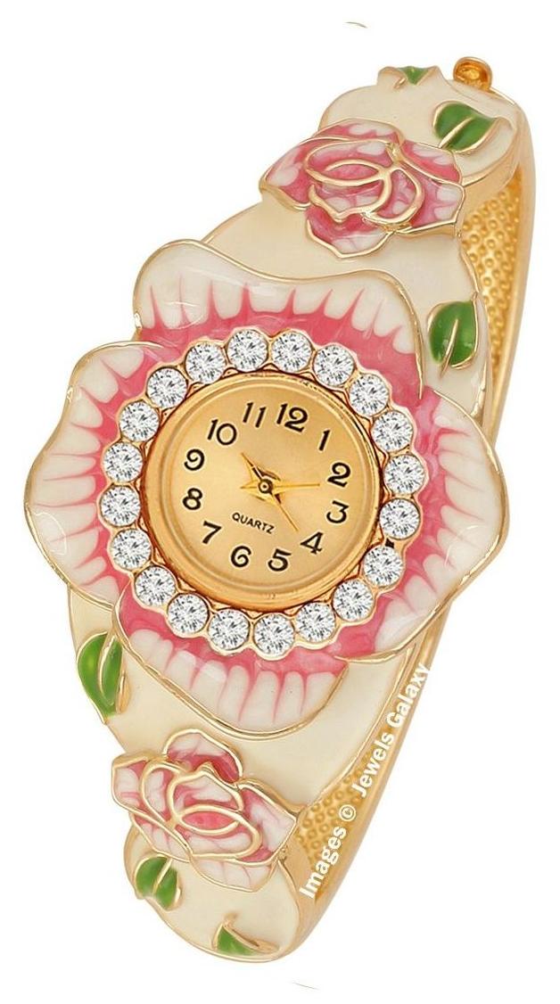 

Jewels Galaxy Exclusive Enamel American Diamond Floral Designer Stunning Pink Charm Bracelet For Women Girls