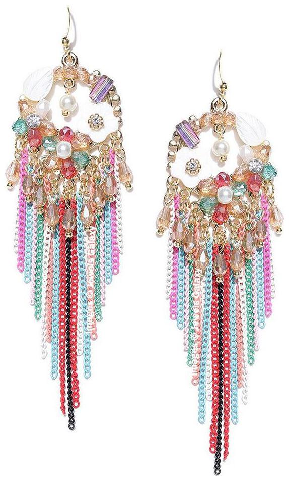 

Jewels Galaxy Luxuria Limited Edition Floral Design Exquisite Gold Plated Onyx Tassel Earrings For Women Girls