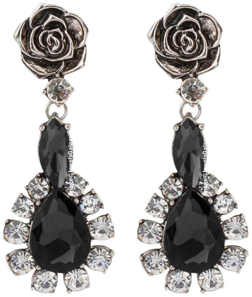 

Jewels Galaxy Crystal Elements Luxuria Delicate Rose Design Antique Silver Plated Fabulous Drop Earrings For Women Girls