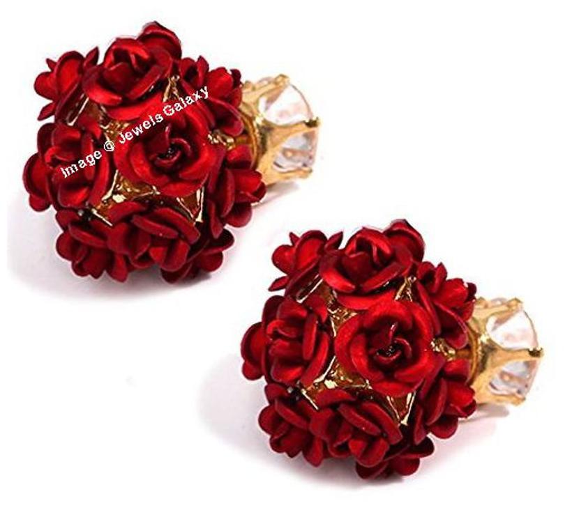 

Jewels Galaxy Exclusive Elegant Rose Designer Glitzy Red Color Stud Earrings For Women Girls