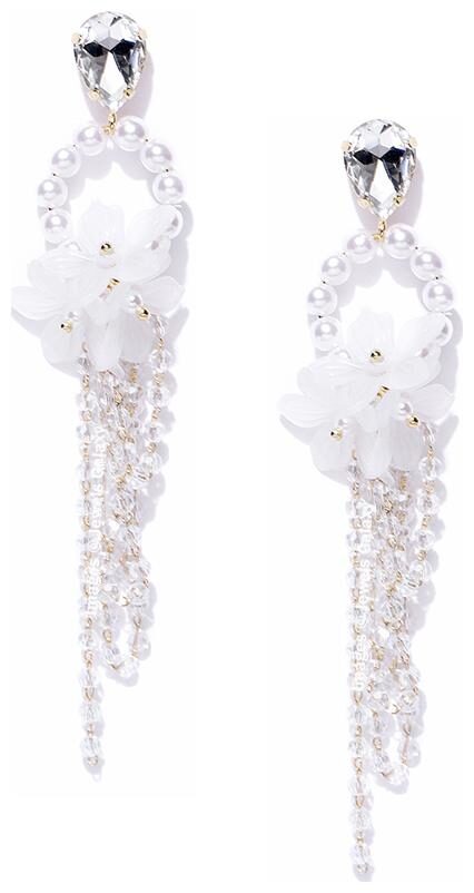 

Jewels Galaxy Exquisite Floral Design Crystal Pearl Gold Plated Drop Earrings For Women Girls