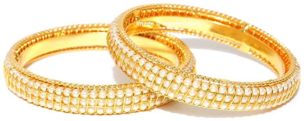 

Jewels Galaxy Premium Quality Flawless Pearl Studded Gold Plated Handcrafted Traditional Bangle Set For Women Girls - Set Of 2