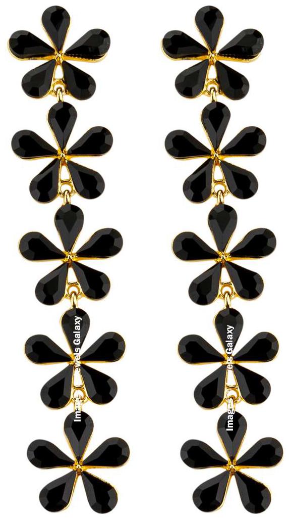 

Jewels Galaxy Luxuria Edition Exquisite Long Floral Design Gold Plated Black Long Drop Earrings For Women Girls