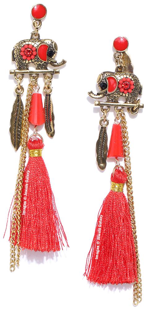 

Jewels Galaxy Luxuria Elegant Elephant Inspired Pearl Silver Plated Mesmerizing Drop Thread Earrings For Women Girls
