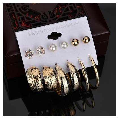 

Jewels Galaxy Ravishing Leaf Pearl AD Brilliant 6 Pair of Stud Drop Earrings