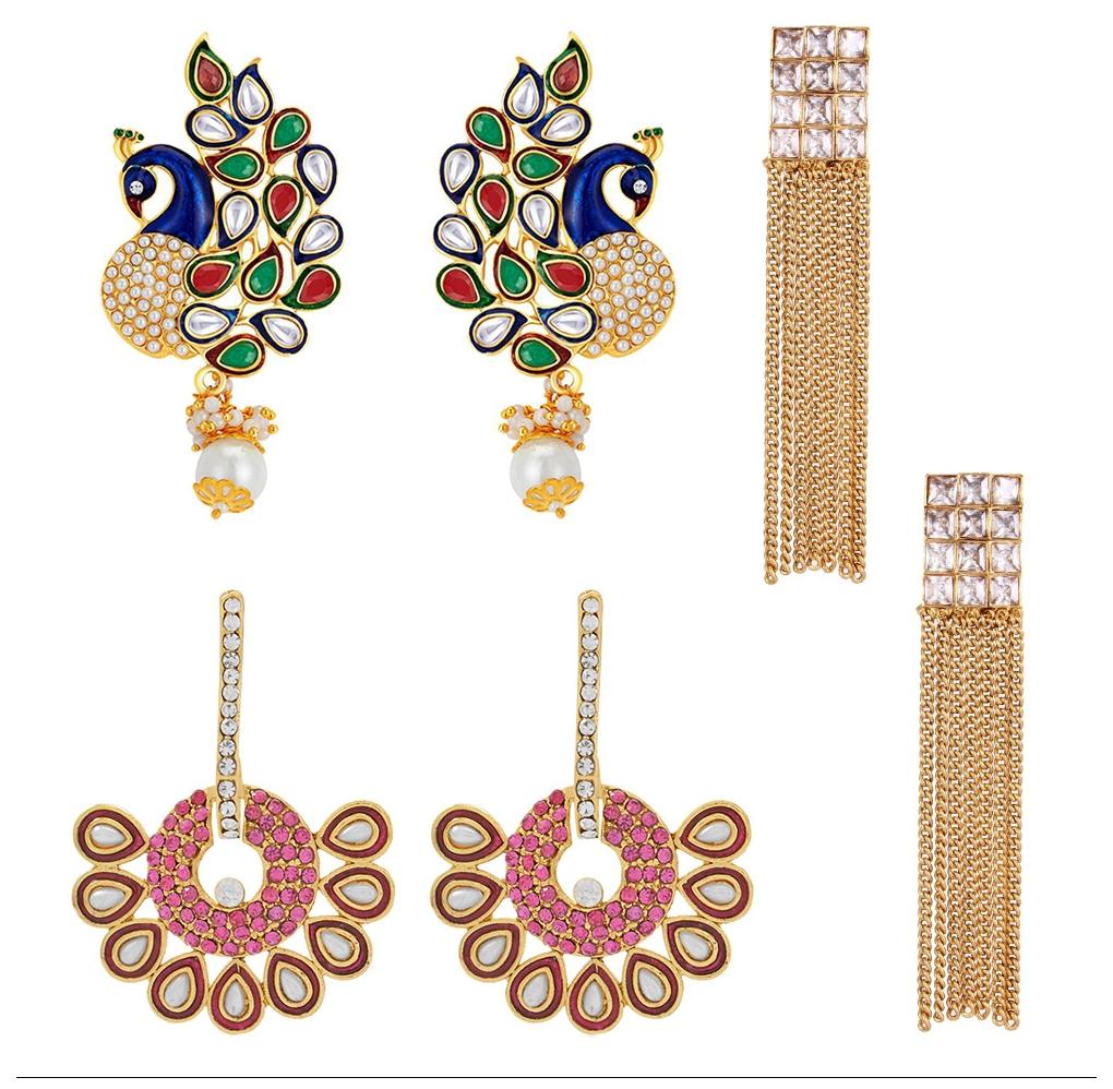 

Jewels Galaxy Precious Collection Of Fancy Fashion Earrings - Combo Of 3