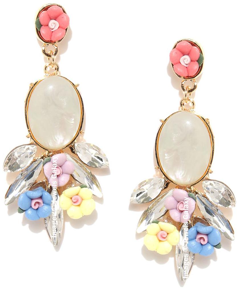 

Jewels Galaxy Exclusive Limited Edition Delicate Floral Resin Crystal Opal Gold Plated Mesmerizing Multicolor Drop Earrings for Women Girls