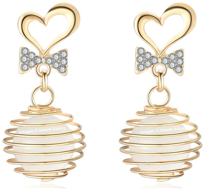 

Jewels Galaxy Exclusive Edition Heart Design Brilliant Ball Shaped Gold Plated Drop Earrings For Women Girls