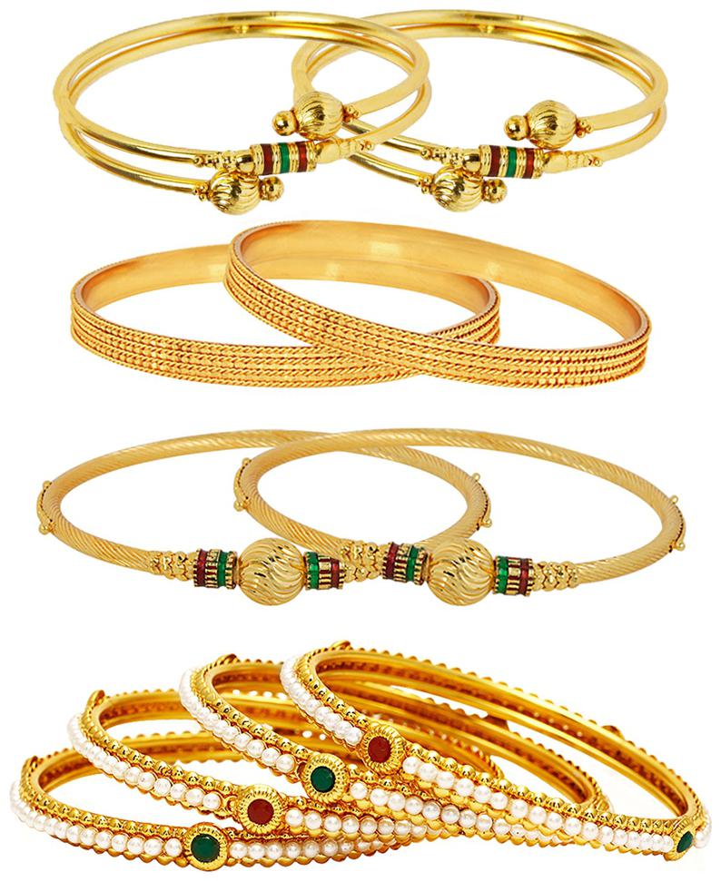 

Jewels Galaxy Royal Style Broad Gold Plated Bangles Pack Of 10