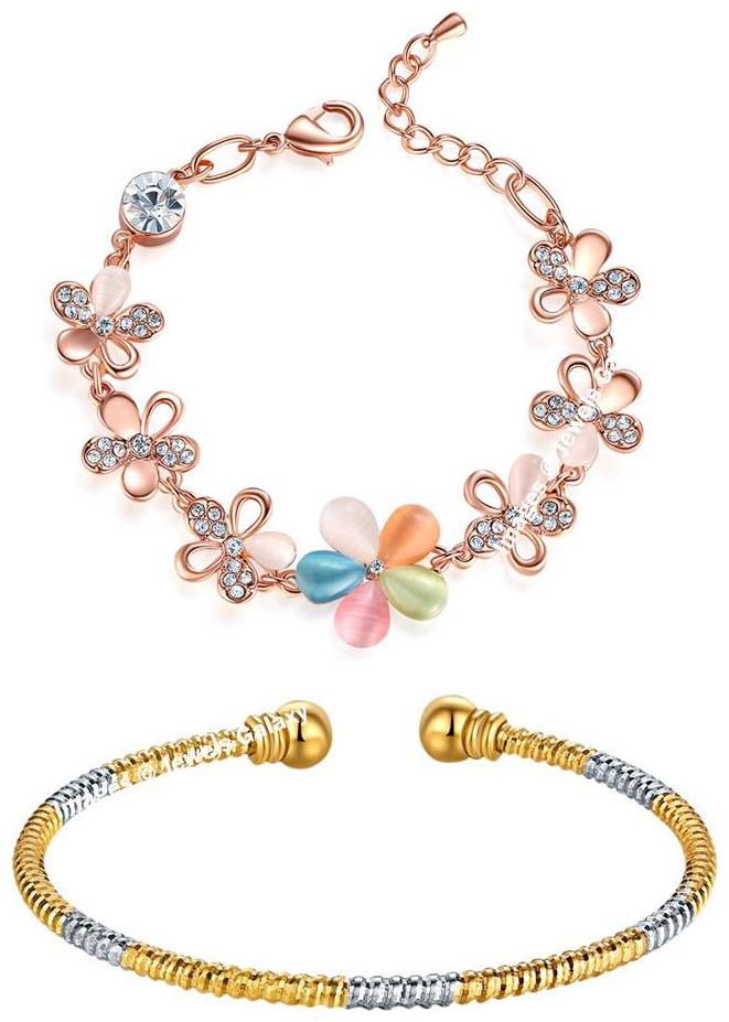 

Jewels Galaxy Luxuria Editon Delicate Floral Design Glamorous 18K Rosegold Gold Plated Bracelets Combo For Women Girls