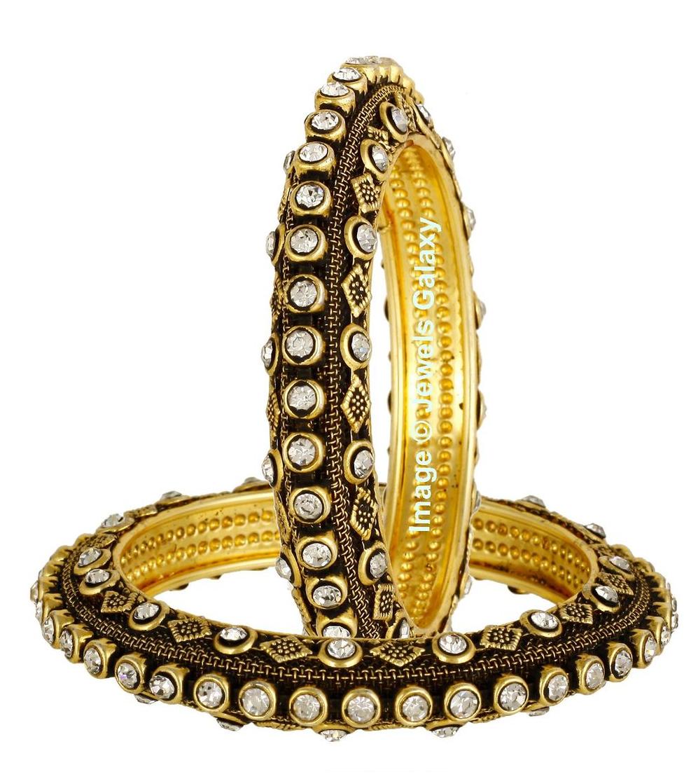 

Jewels Galaxy Exclusive American Diamond Antique Designer Stunning Gold Plated Bangles - Set Of 2