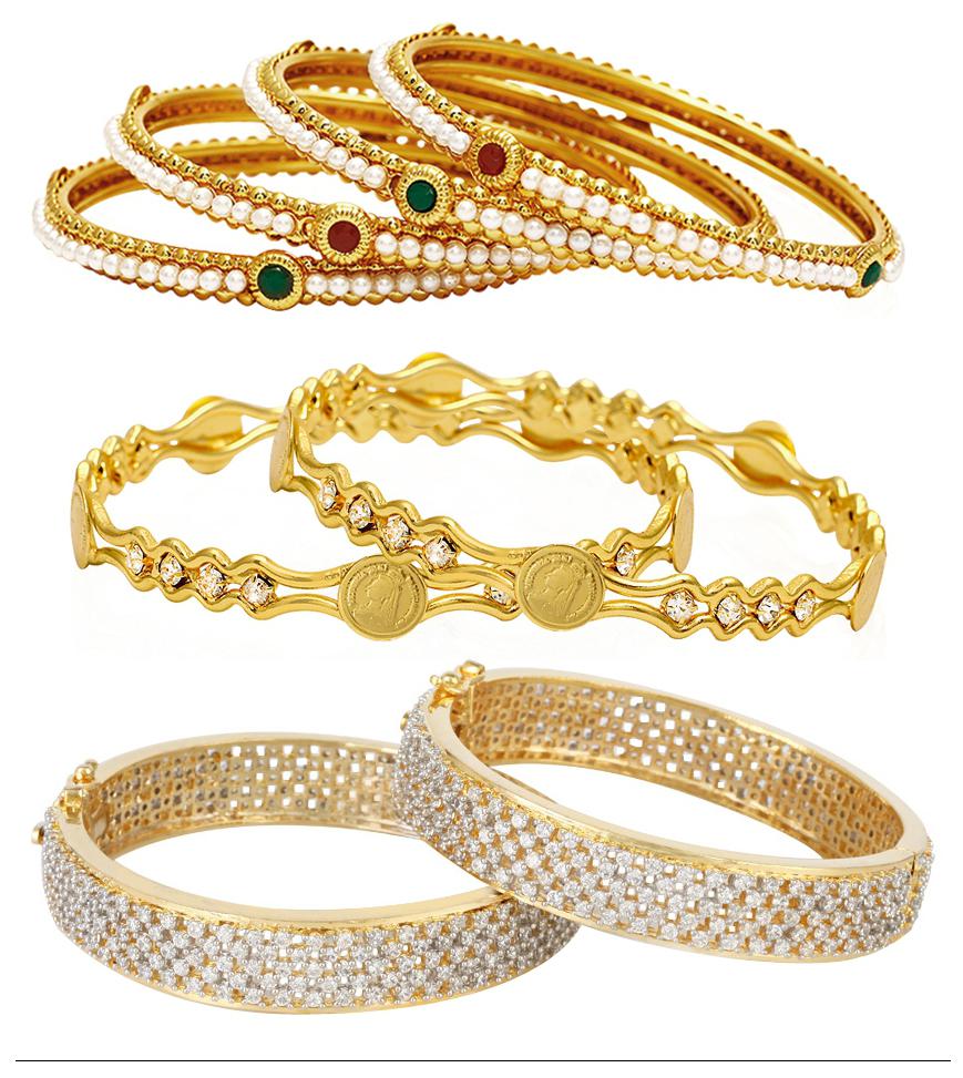 

Jewels Galaxy Combo Of Bestselling Broad American Diamond Bangles Victoria Bangles and Designer Pearls Bangles - Pack Of 8