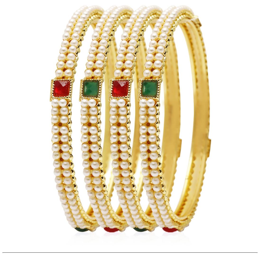 

Jewels Galaxy Designer Pearls Bangles - Set Of 4