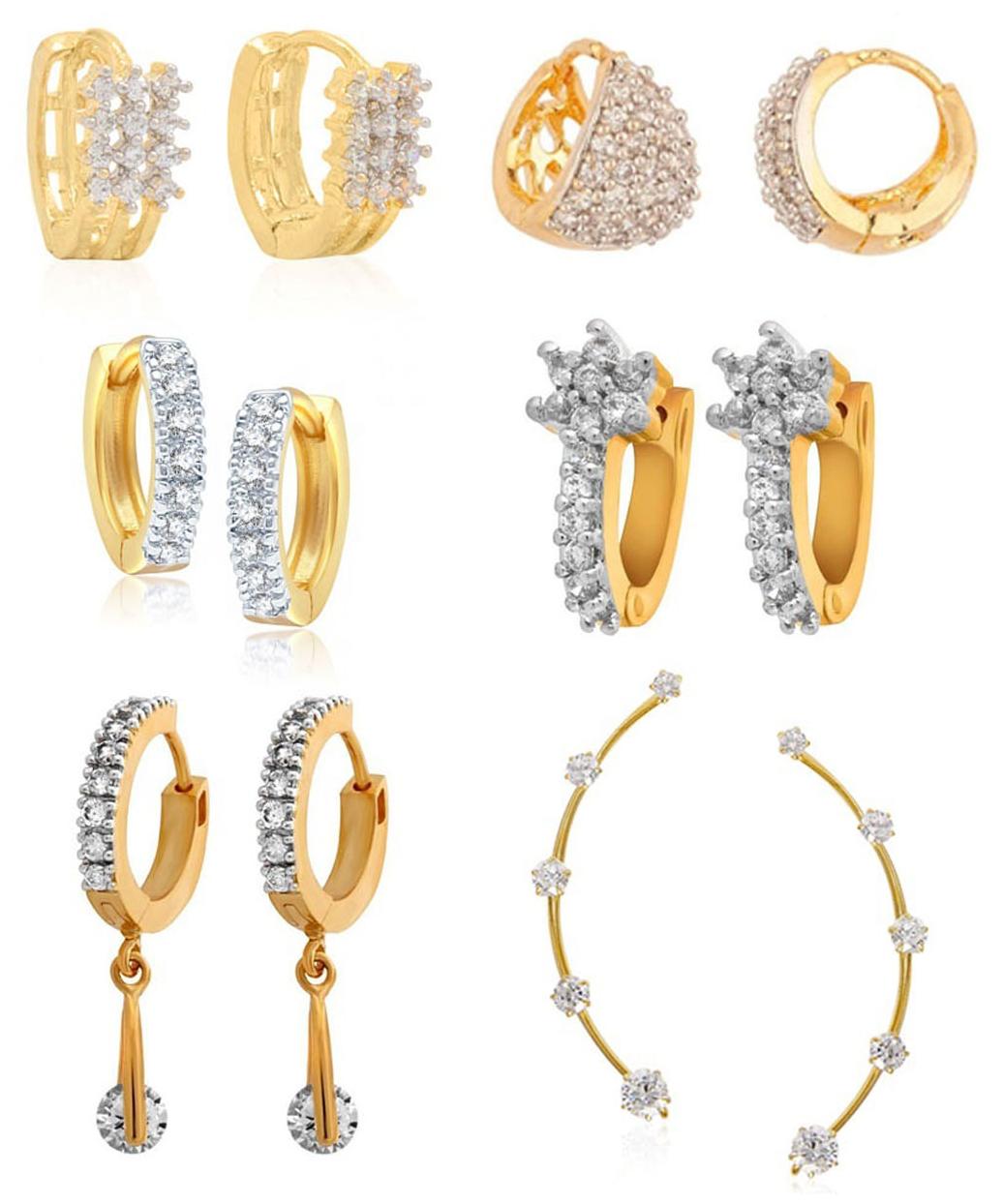 

Jewels Galaxy Silver And Golden 6 Pair Of Earrings