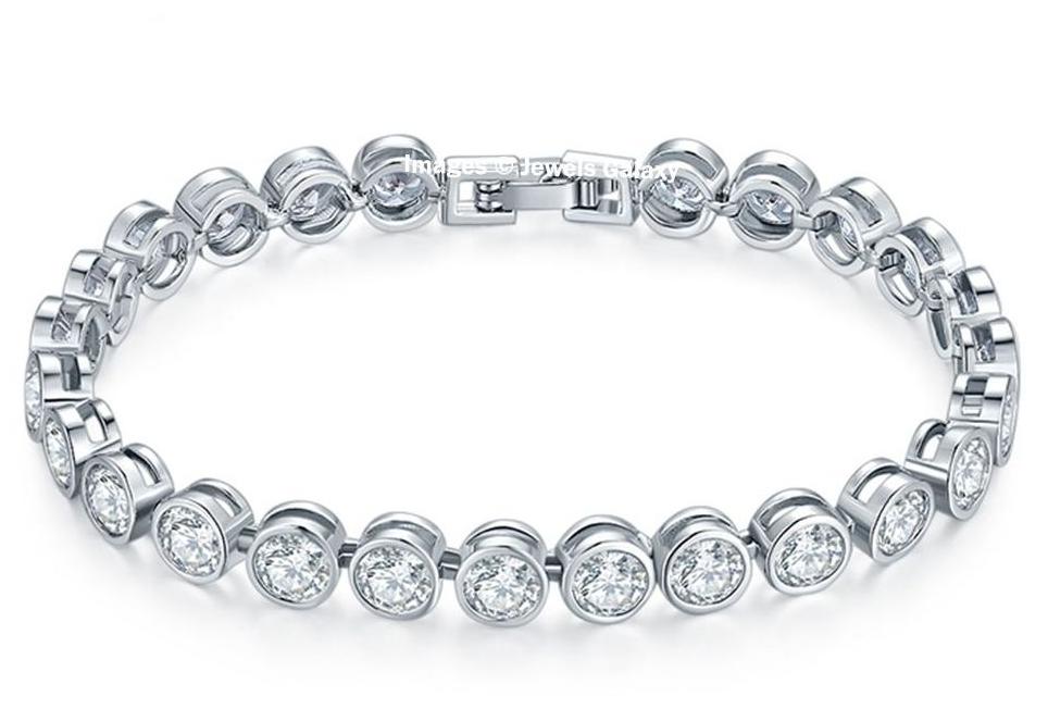 

Jewels Galaxy Swarovski Elements Exclusive Solitaire Rhodium Plated Round Single Strand Bracelet For Women Girls