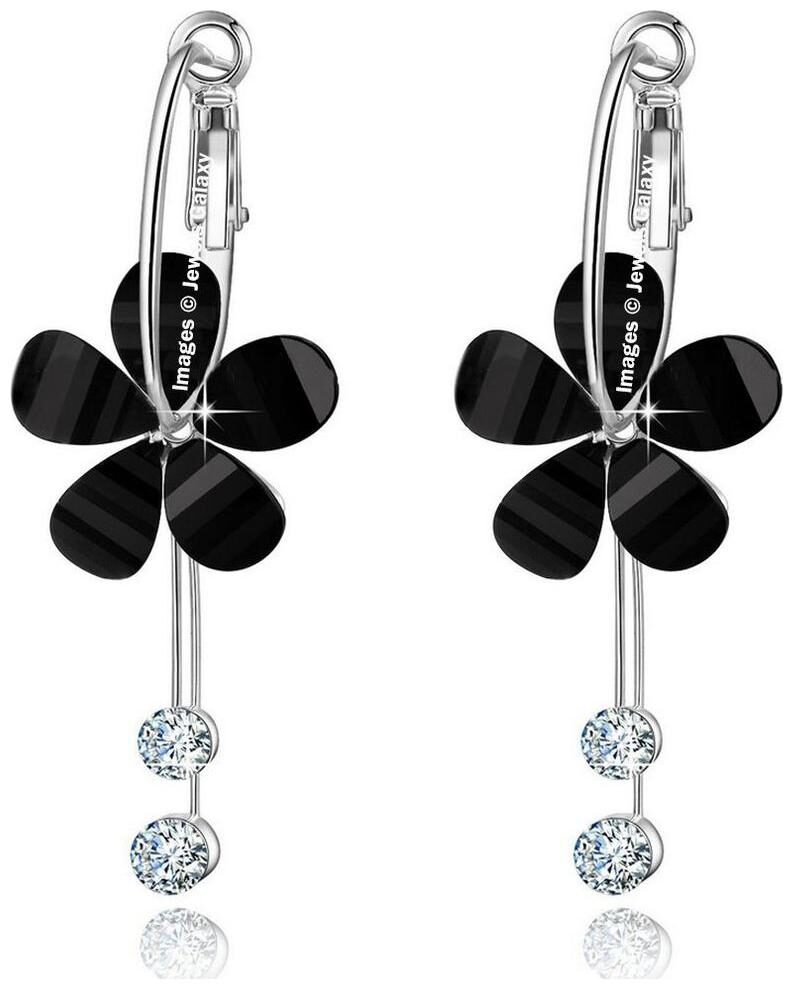 

Jewels Galaxy Floral Crystal Elements Limited Edition Brilliant Black Floral Design Flawless Drop Earrings For Women Girls