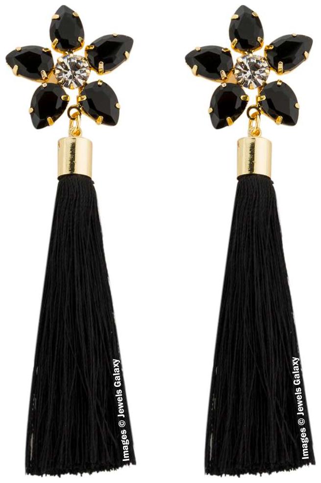 

Jewels Galaxy Luxuria Edition Exquisite Floral Top Quality Cubic Zirconia Fascinating Gold Plated Tassel Earrings for Women Girls