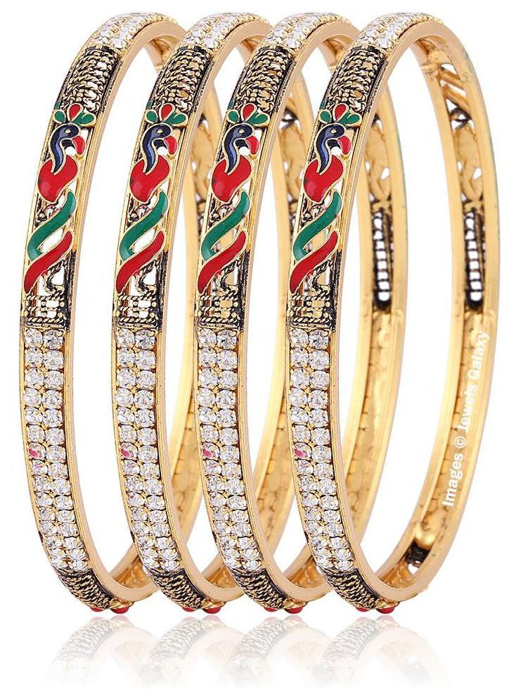 

Jewels Galaxy Elegant AAA American Diamond Peacock Designer Gold Plated Bangles - Set Of 4