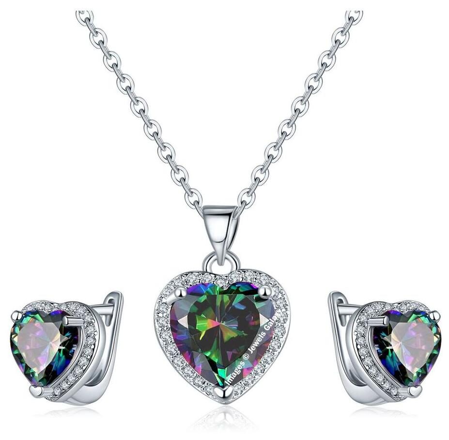 

Jewels Galaxy Crystal Elements Luxuria Edition Sparkling Colors Love Heart Design Platinum Plated Pendant Set For Women Girls
