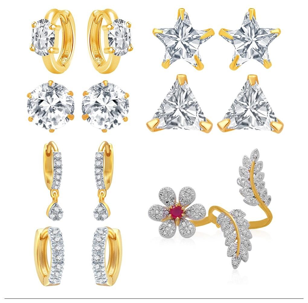 

Jewels Galaxy White American Diamond (Combo Of 9) Stud Earrings For Women