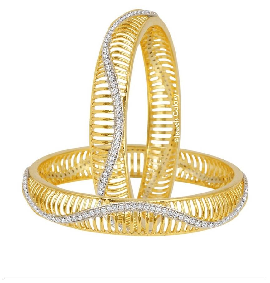 

Jewels Galaxy Trendy Gold Plated AD Broad Bangles - Set of 2