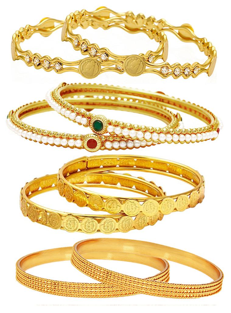 

Jewels Galaxy Combo Of Designer Victoria Bangles Pearls Bangles and Coinage Bangles - Pack Of 8