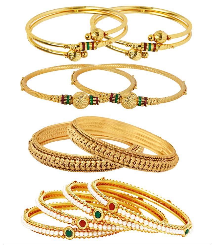 

Jewels Galaxy Combo Of Designer Pearls Bangles Trendy Gold Plated Bangles - Pack Of 10